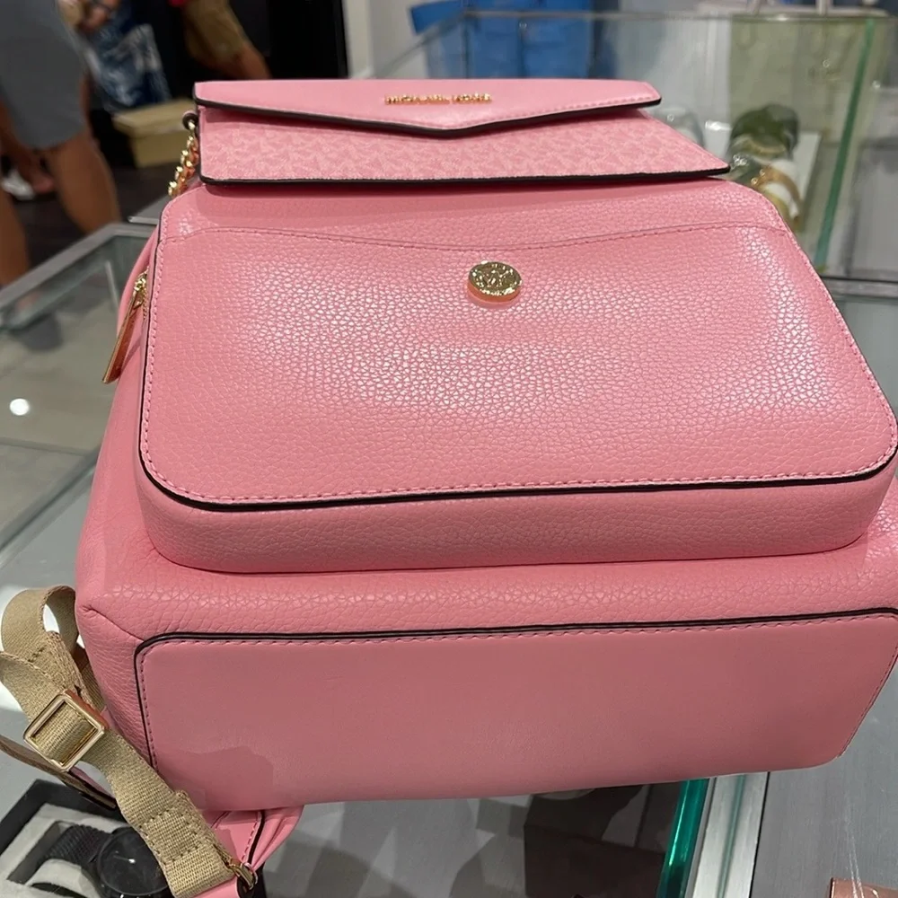 MICHAEL KORS Maisie Medium Pebbled Leather 2-in-1 Backpack Carnation NWT